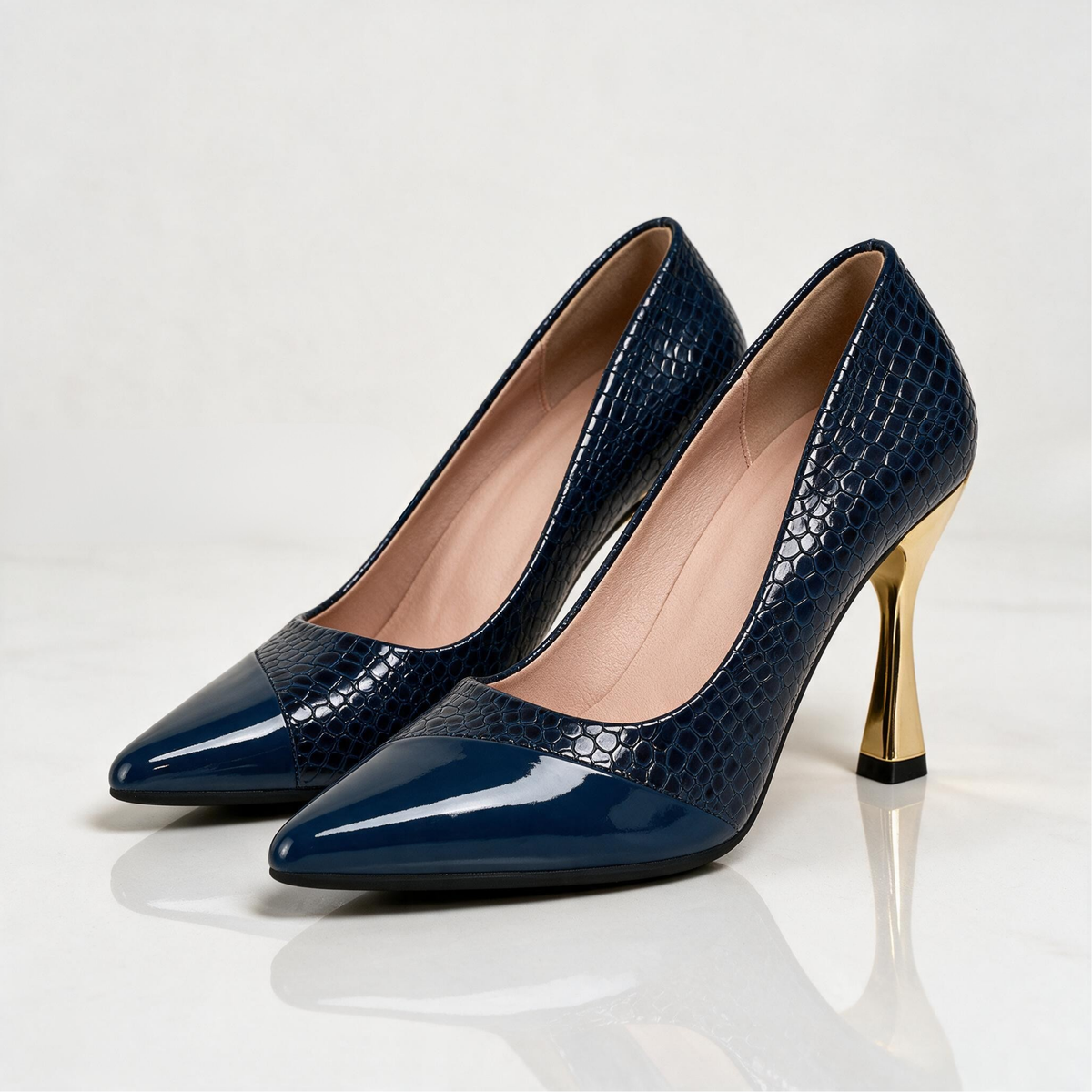 Empress Croc Flared Heels