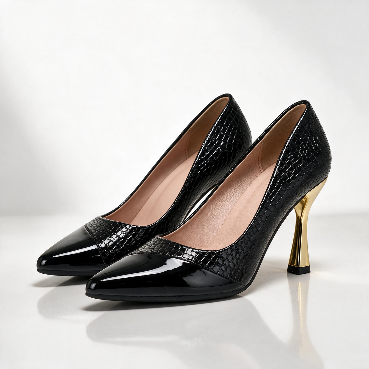 Empress Croc Flared Heels