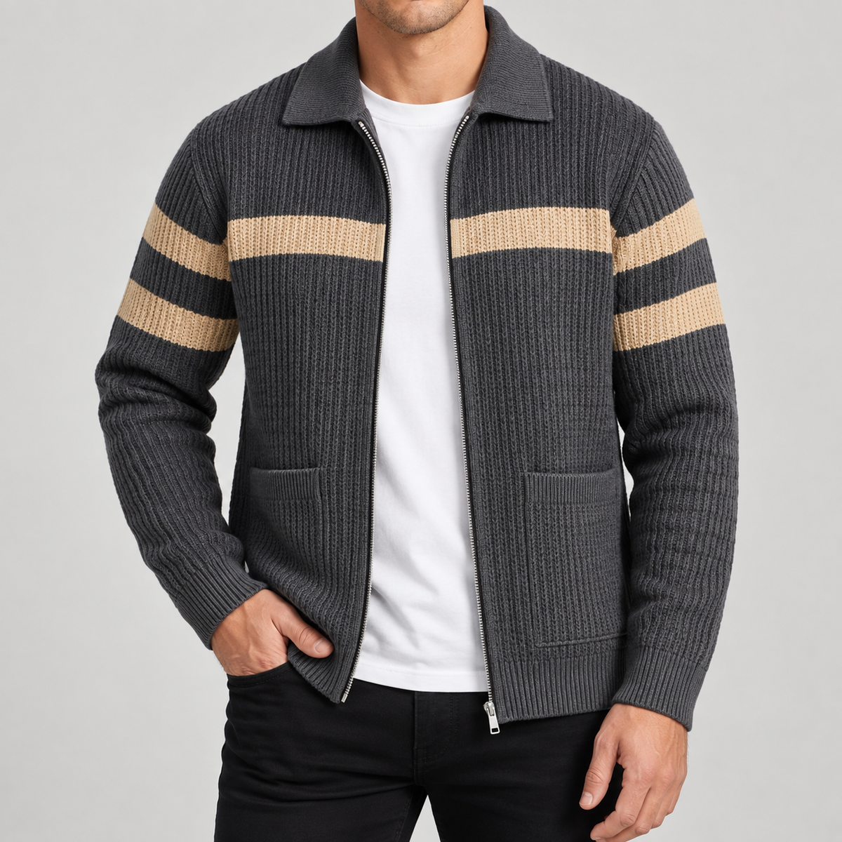 Rowan Striped Zip Cardigan