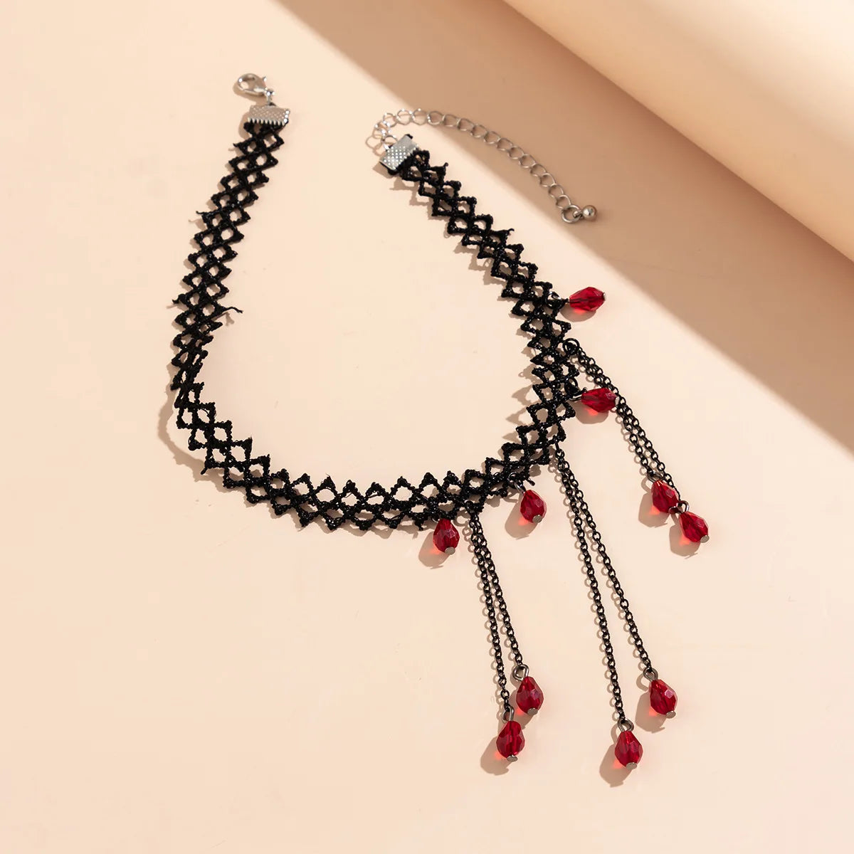 Crimson Drop Lace Choker Necklace