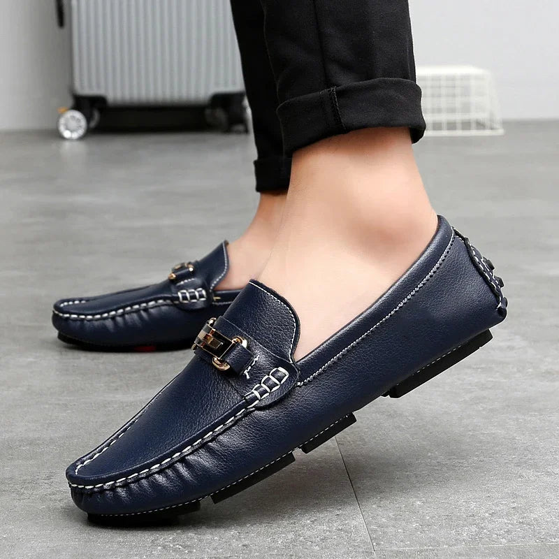 Navy Crest Loafers