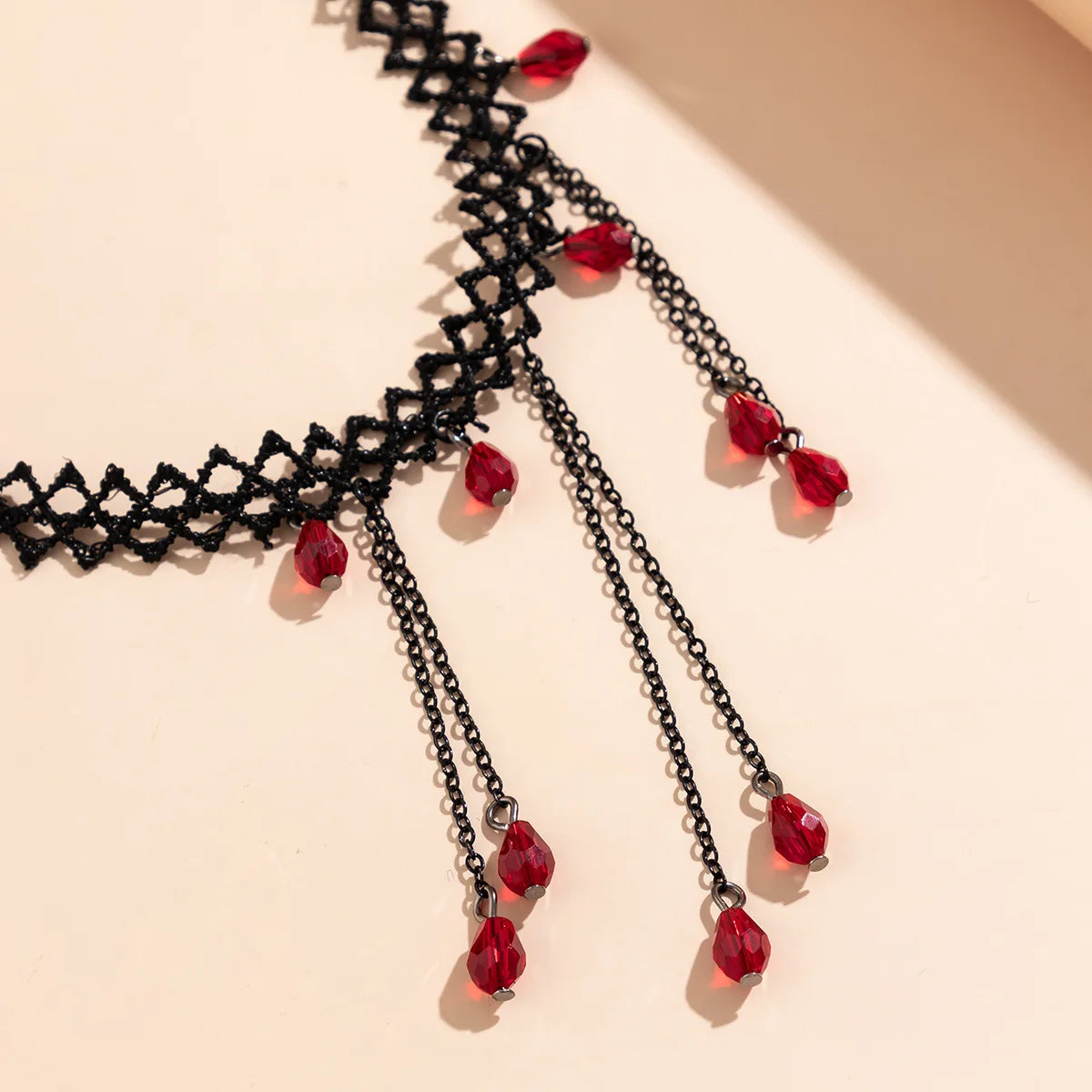 Crimson Drop Lace Choker Necklace