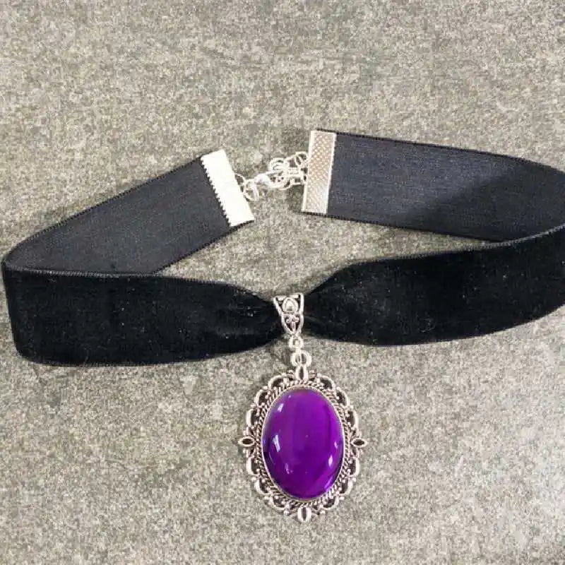 Nocturne Purple Cameo Velvet Choker