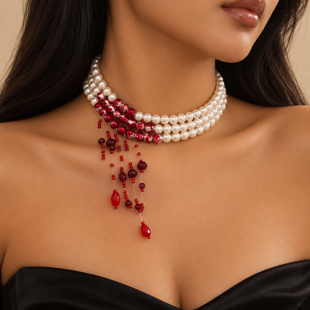 Vampire Pearl & Crimson Necklace