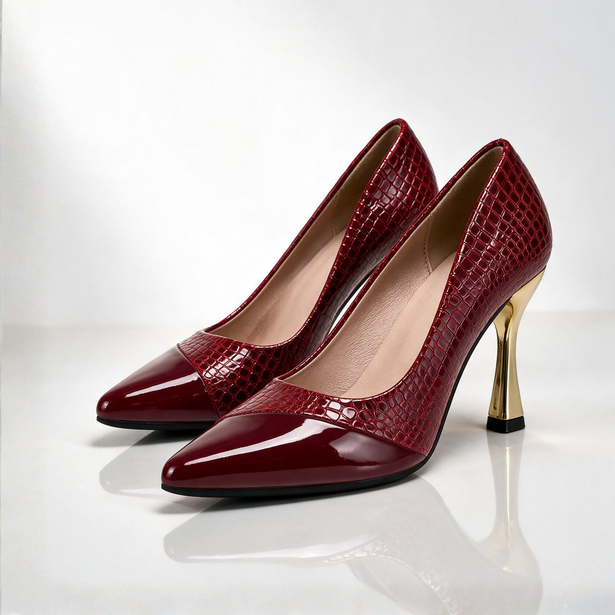 Empress Croc Flared Heels