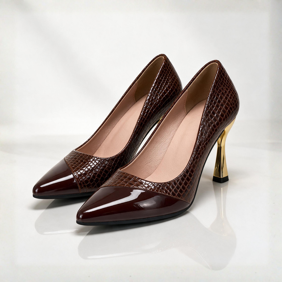 Empress Croc Flared Heels