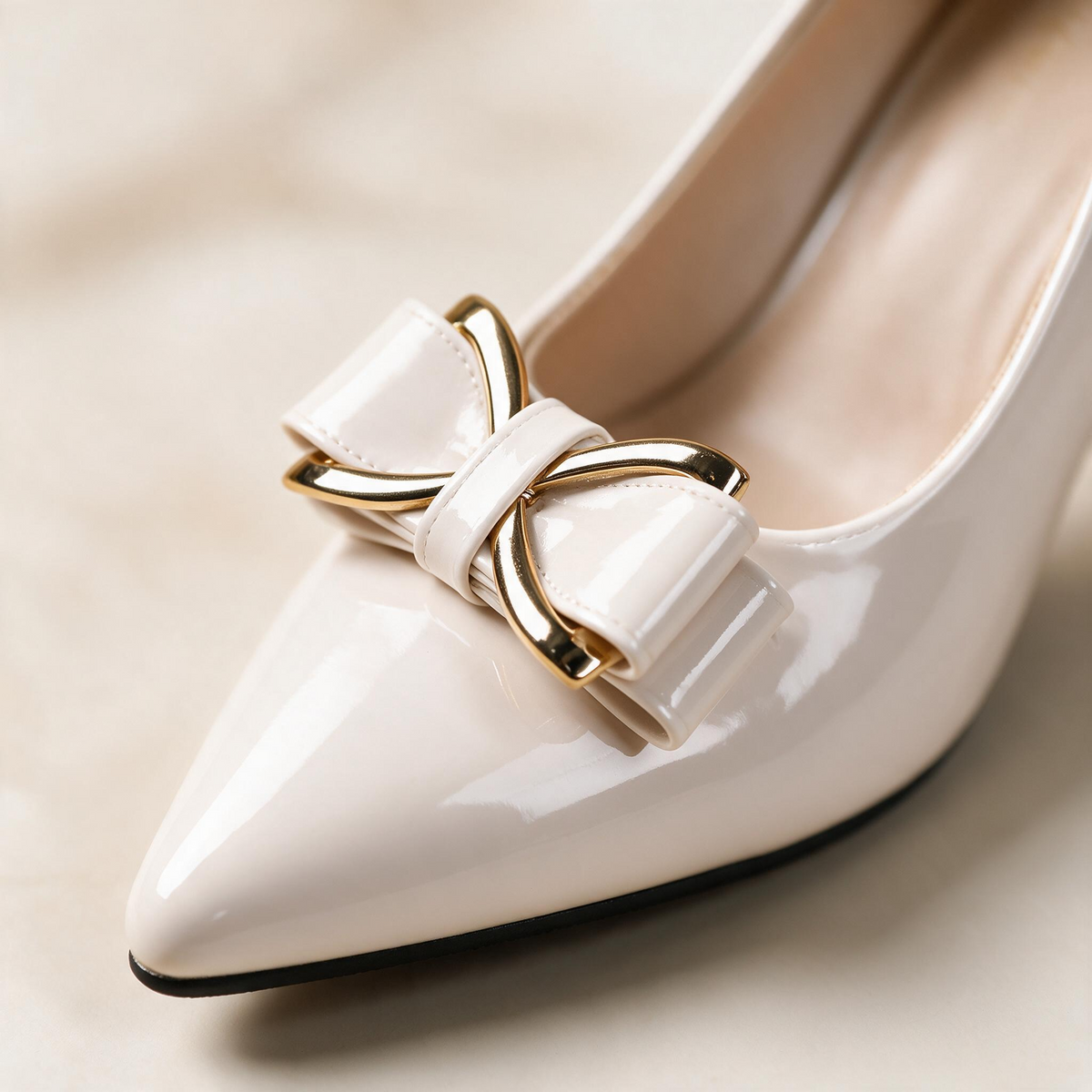 Sweetheart Gold-Bar Bow Heels