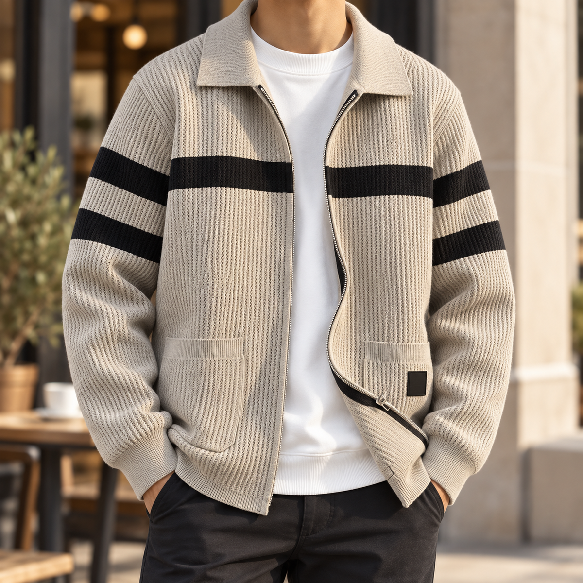 Rowan Striped Zip Cardigan