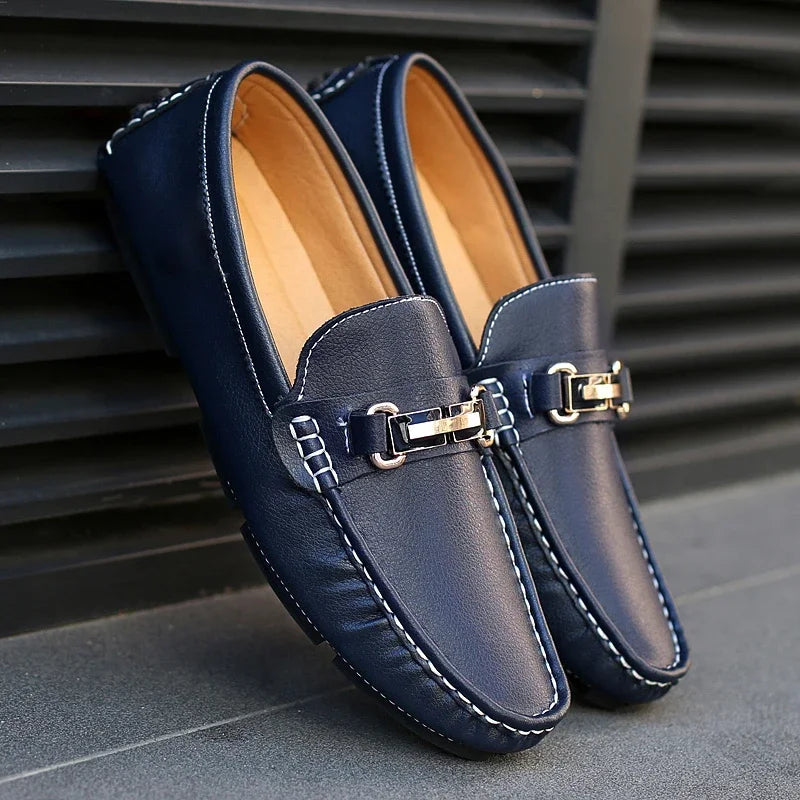 Navy Crest Loafers