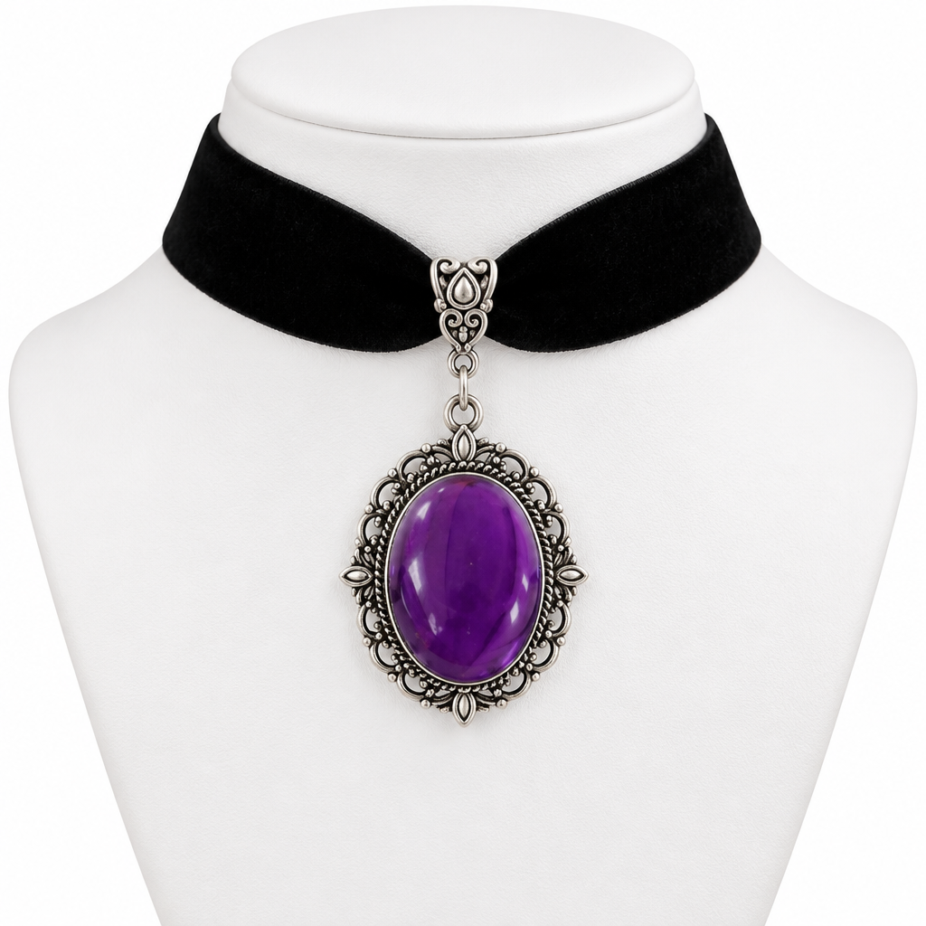 Nocturne Purple Cameo Velvet Choker
