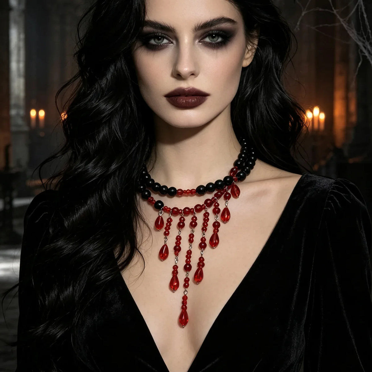 Midnight Drip Beaded Necklace