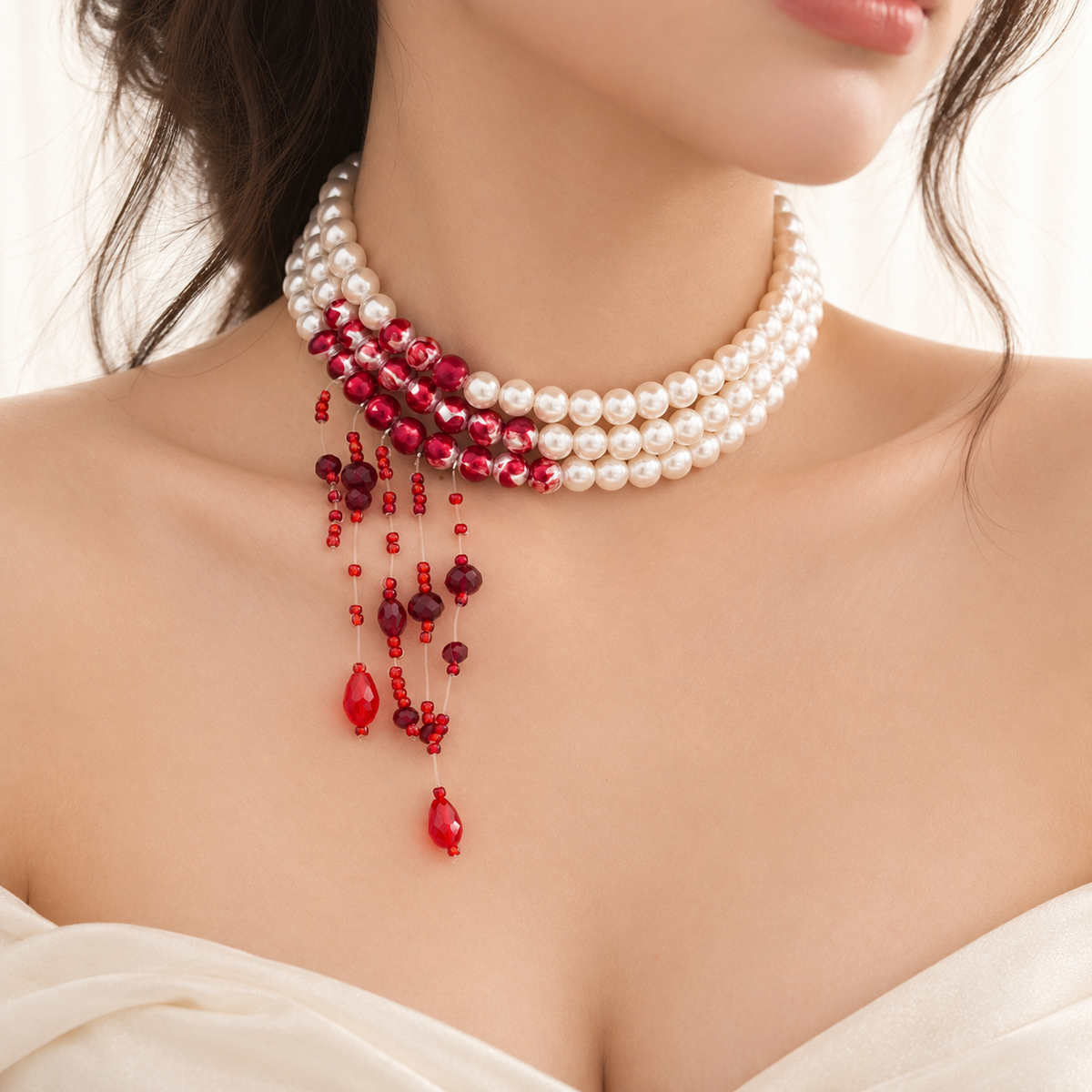 Vampire Pearl & Crimson Necklace